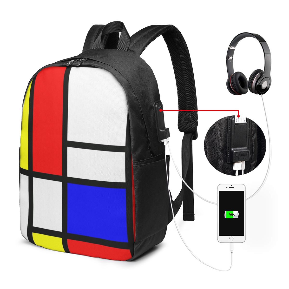 Laptops - Mochila Piet Mondrian Composition para viagem,