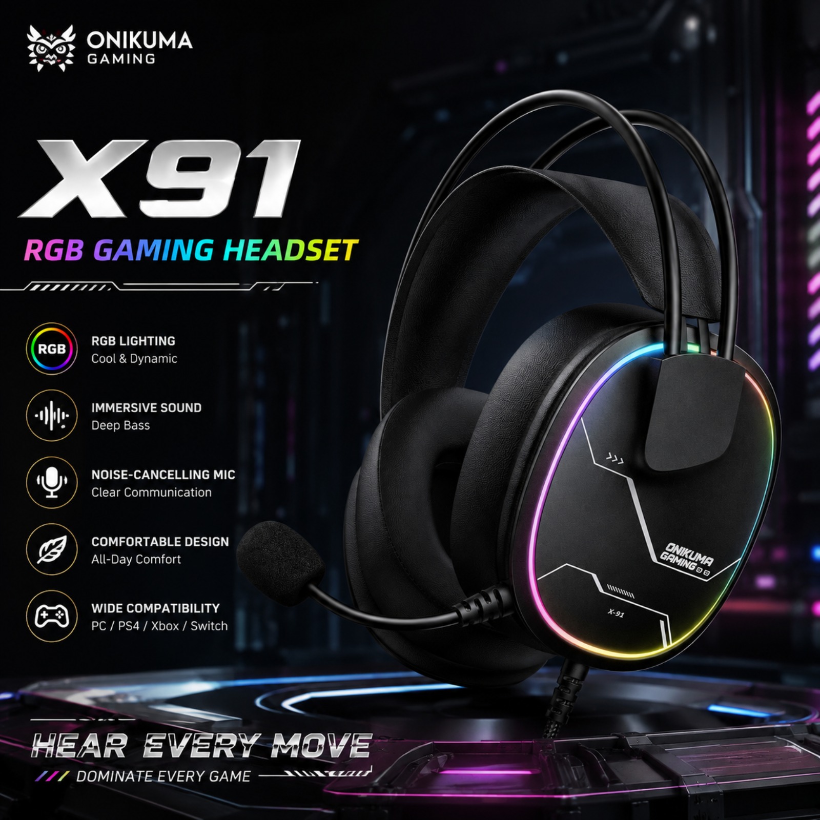 Gaming Headset With Mic Rgb - Fone de Ouvido Gamer com Fio